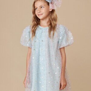 Huxbaby Rainbow Flower Tulle Party Dress 3T Puff Sleeve Pastel Floral